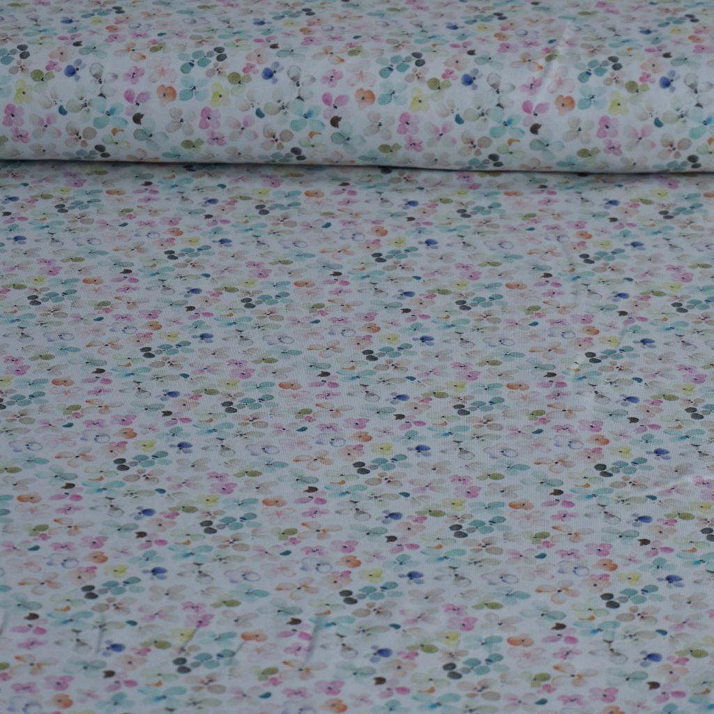 Baumwolljersey Blüten allover pastell bunt – FVJ